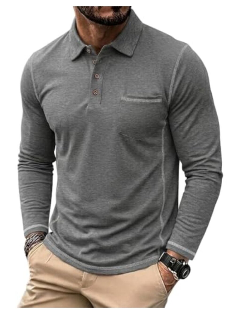Men's Long Sleeve Polo Shirt Regular Fit Golf Casual Business